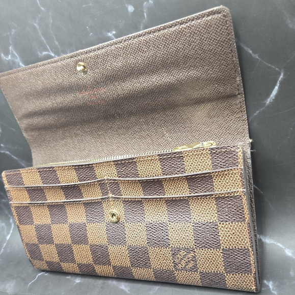 EUC Louis Vuitton Damier Ebene Coated Canvas Leather Sarah Long Wallet - Picture 4 of 14